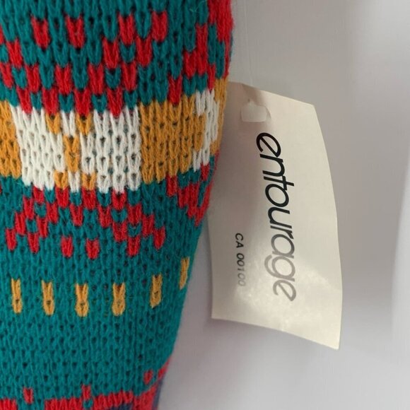 Vtg Entourage Crewneck Sweater Womens XL Teal Geometric Patterned Acrylic NEW - Picture 6 of 8